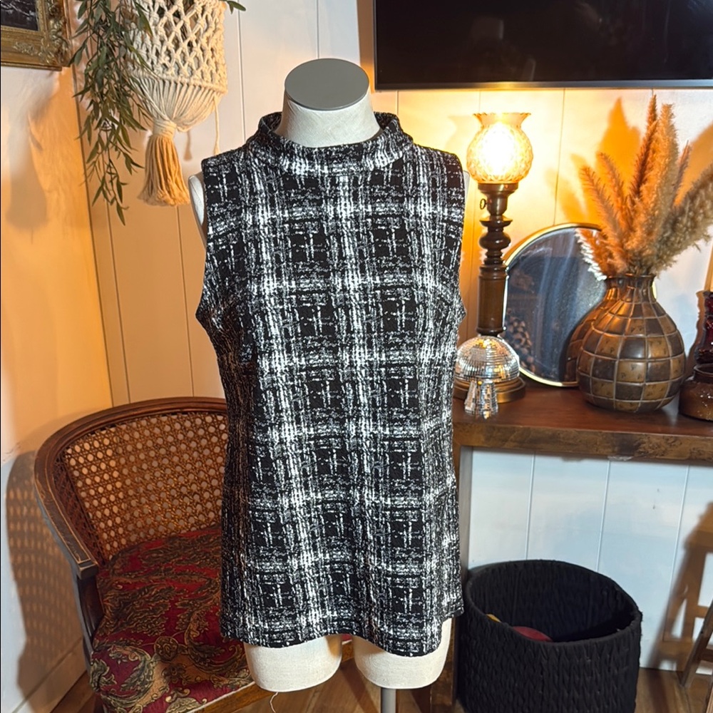 Joseph Ribkoff Black and White Tweed Sleeveless Top